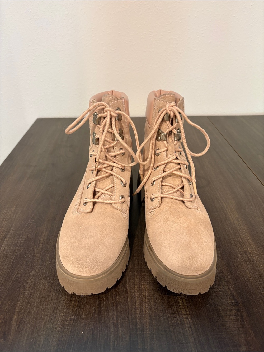 Women’s Blush Pink Suede Lace-Up Timberland Ankle Boots